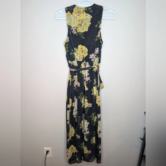 Disney Princess XS Women's Black Floral Chiffon Lined Maxi Dress Belted - Picture 3 of 13